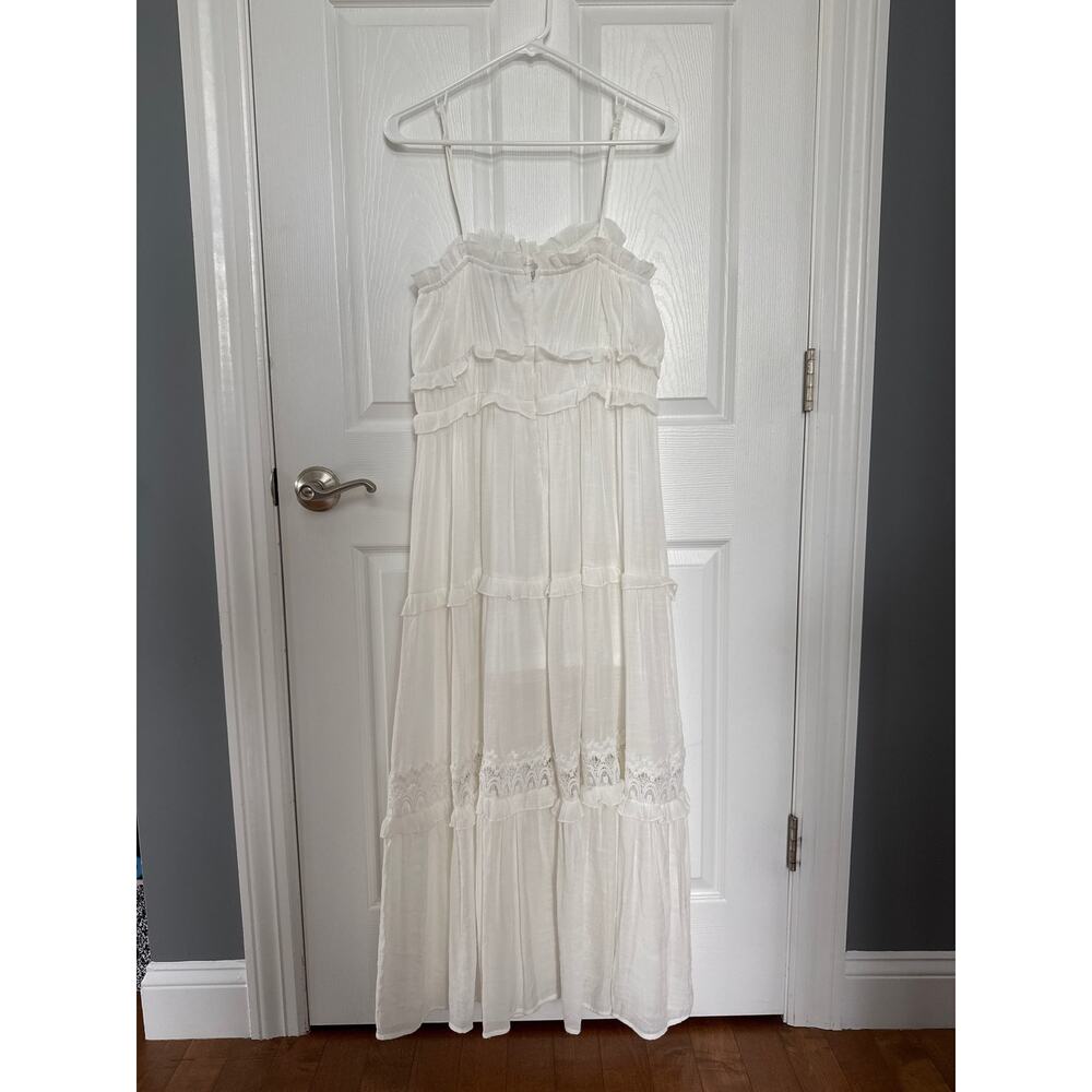HYFVE White Ruffle crochet Trim Tiered Boho sleeveless Maxi Dress large - Picture 10 of 13
